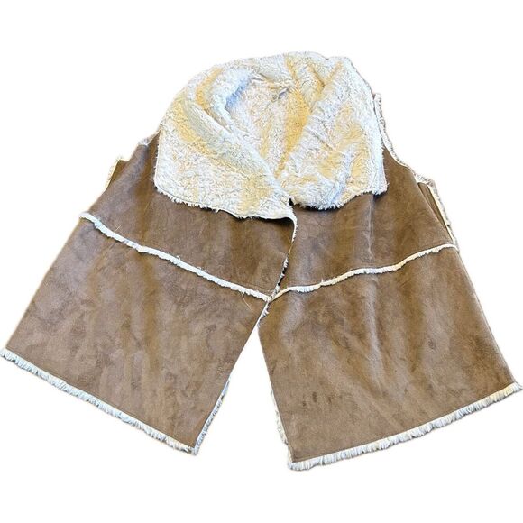 St‎ John's Bay Vest 2X Open Front Faux Suede Brown Faux Fur Lined Cozy Fall Warm - Picture 1 of 7